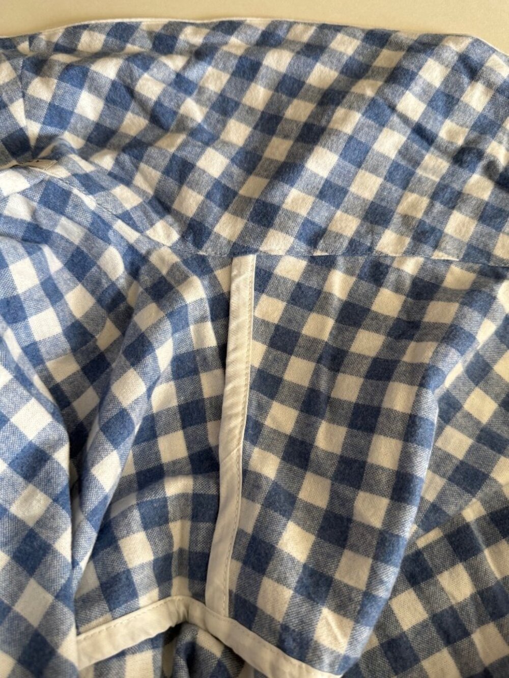 SERENA & LILY Women's Gingham Flannel Robe Brushed Cotton Blue White - Picture 8 of 9